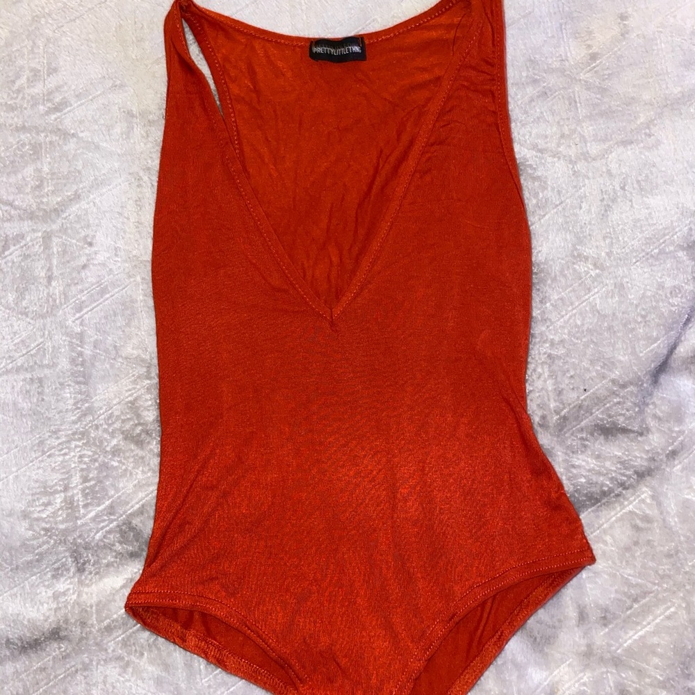 Red deep v bodysuit
